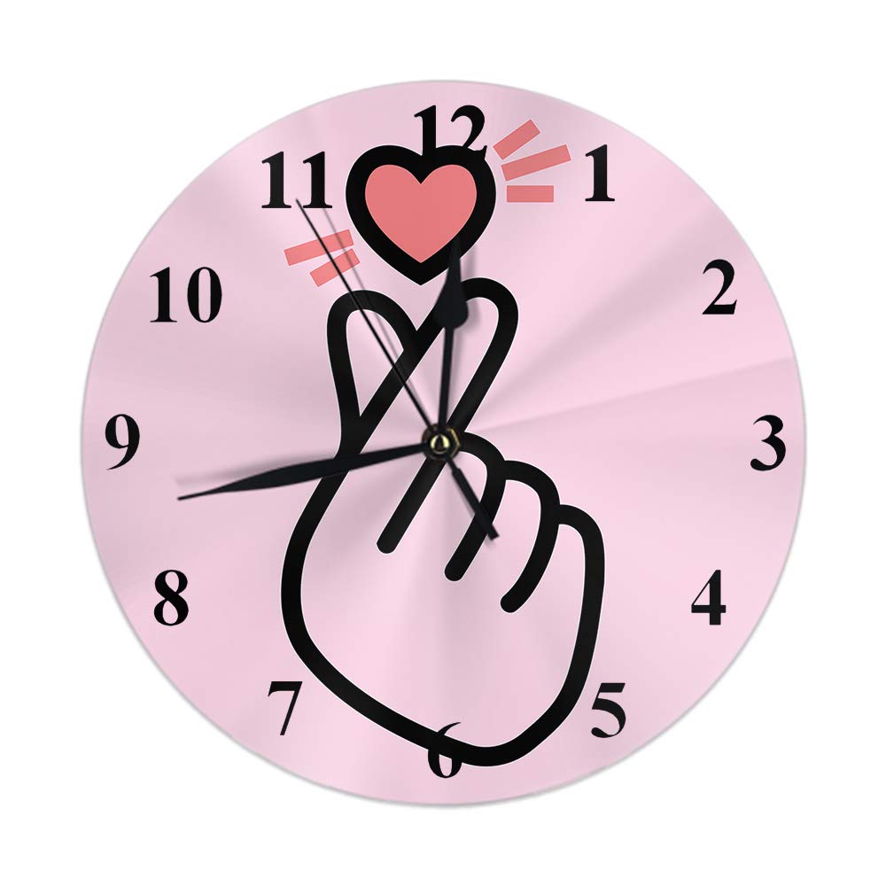 AOOEDM Love Wall Clock Korean Love Finger Gesture Heart Pink Romance Clock Round Silent Non Ticking Home Decor 10 Inch for Living Room Bedroom Office
