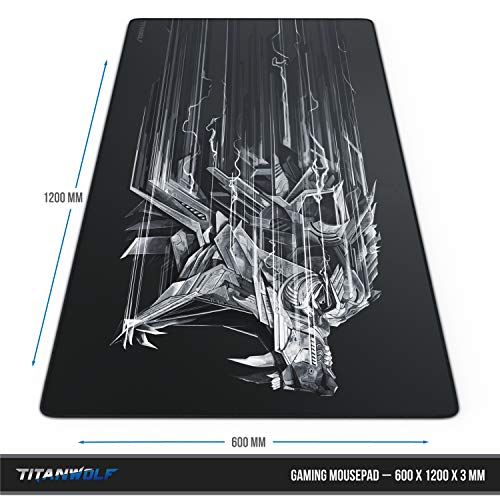 TITANWOLF - Grande Tappetino Mouse da Gioco - XXXL Oversize Mousepad - Dimensione 1200 x 600 mm - XXL Formato Oversize da scrivania e Tavolo - per Mouse e Tastiera - Nero