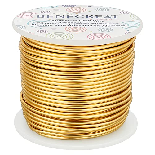 BENECREAT 12 Gauge (2mm) Aluminum Jewelry Wire 100FT (30m) Anodized Bendable Sculpting Metal Craft Wire Beading Floral Making Wire, Light Gold