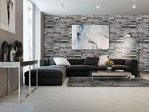 PVC Plastic Wall Panels 3D Home Room Kitchen Decorative Tiles Cladding Wood Effect (Grey Stone, 12)