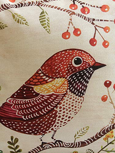 Image of ROMEE Designer Bird Printed Printed Cushion Covers 16 inch x 16 inch Set of 5 | Decorative Square Jute Throw Pillow /Cushion Cover for Living Room, Sofa, Couch, Bedroom (Beige)