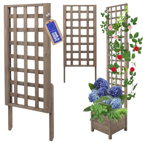 MODO24 Rankgitter aus Holz für Pflanzkübel, Modul zur Blumenkasten, Rankhilfe, Pflanzengitter Scherenspalier für Kletterpflanzen, FSC®-zertifiziertes Kiefernholz, 94x40 cm, Farbe: Grau