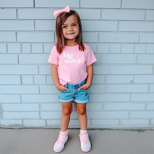 Image of Bold Big Sister Colorful Sibling Reveal Announcement T-Shirt for Baby and Toddler Girls Sibling Outfits