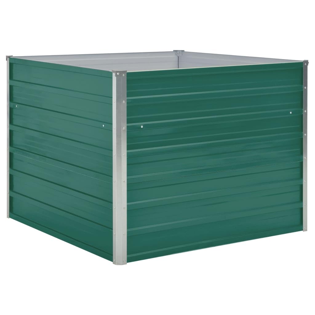 Jardinera de acero galvanizado verde 100 x 100 x 77 cm con suelo abierto – robusta maceta para jardín, balcón y terraza, drenaje óptimo y bordes seguros