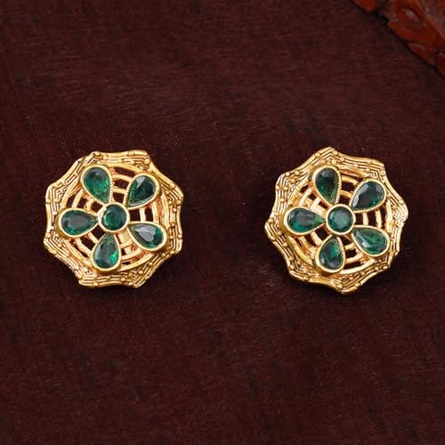 Image of Estele Elegant Flower CZ Stud Earrings with Matte Finish for Women