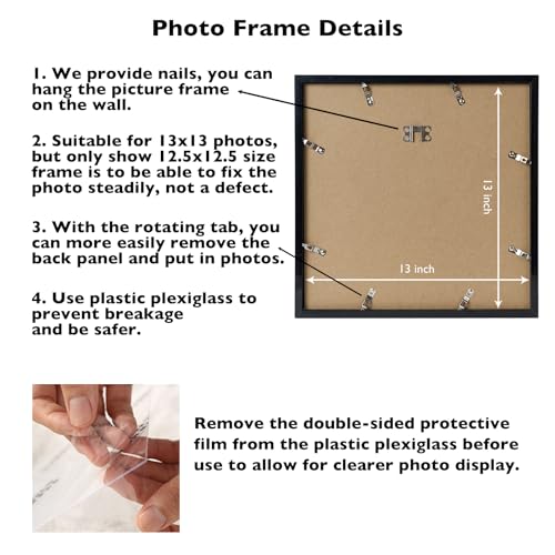 Image of JCJMY 13x13 Picture Frame Black for Wall Hanging, Wall Mounting Horizontally or Vertically, 13 x 13 Square Wall Gallery Poster Photo Frame with Shatter Resistant Plexiglass, Black