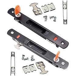 LINSHI Cerradura para Empotrar de gancho de ventana para puerta móvil corredera moderna con cierre Lateral Embutido, (Negro 2 Piezas)