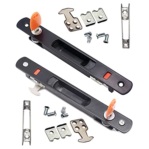 ZHEHUA Juego de 2 Cierres Embutidos con Gancho y Llave - Aleación de Zinc, Negro, para Puertas Correderas de Aluminio/Vidrio (198x25 mm)