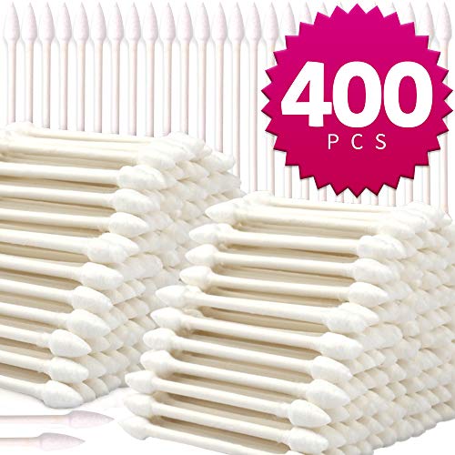Teenitor 400 Pcs Cotton Swabs, 100% Organic Compact Cotton Bud Double-Tipped Pointed Cotton Swabs for Make-Up, Medical Use and Baby Care- 3.07 Inch Long
