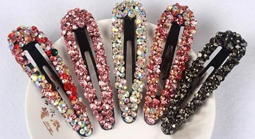 Sparkly Czech Crystal Snap Clips 3.15" Black Stone Metal Hair Clips Long Hair Barrettes Hair Pins Hair Slide Stylish For Women Girl,2 Pack (Black) #TOP2