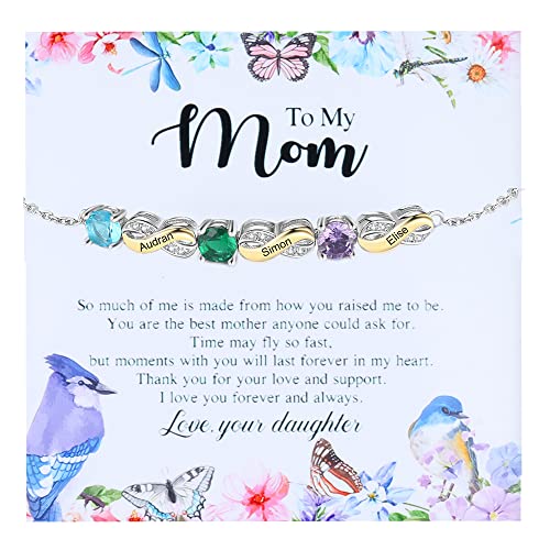 Nobelook Personalized Infinity Bracelet With 3 Names Birthstones Bracelet For Women, Customized Birthstone Bracelet For Mom Family Tree Name Jewelry Gifts For Mothers Day Birthday Christmas #TOP4