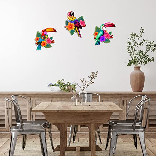 Meduofon 3Pcs Metal Birds Wall Art Decor, Beautiful Parrot Toucan Outdoor Wall Decor For Patio Wall Fence Deck Garden Home Kitchen Balcony Tropical Bird Macaw Wall Sculpture Hanging For Indoor Outdoor #TOP7