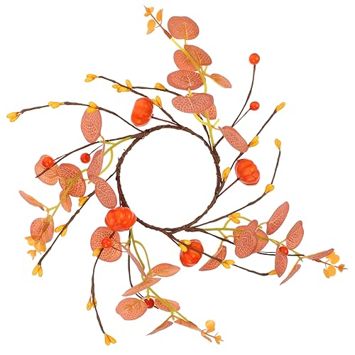 GREENADSCAPE Fall Candle Wreath Artificial Pumpkins and Eucalyptus Leaves Thanksgiving Table Centerpiece Decoration for Home Party and Harvest Celebrations
