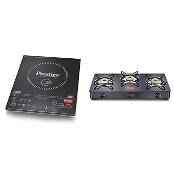 Prestige Induction Cooktop PIC 6.1 V7 + Prestige IRIS LPG Gas Stove, 3 Burner, Black