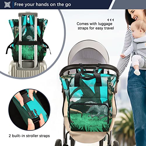 Mochila de fraldas de dinossauros antigos bolsas de bebê de grande capacidade multifuncional com zíp