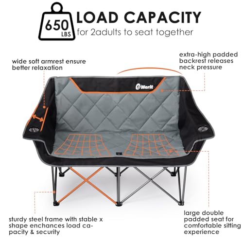 EMERIT Oversized Double Duo Camping Chair Folding Camping Loveseat 2 Person Camping Couch Heavy Duty Lawn Chairs for Outside with Padded Seats & Armrests の商品画像 3
