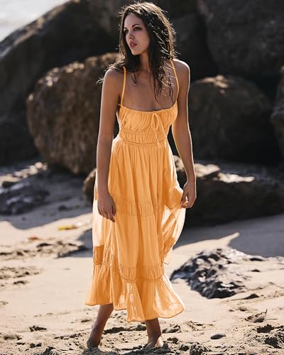 Image of VIUTIL Flowy Maxi Dress for Women Summer Cotton Backless Beach Long Dress with Pockets 2026