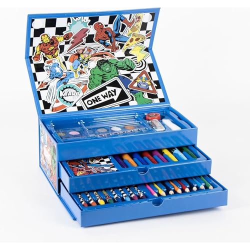 Conjunto de papelaria Marvel Avengers 50 peças com pasta infantil, lápis de cores, marcadores e acessórios de desenho - papelaria Avengers kit criativo com design de superheróis