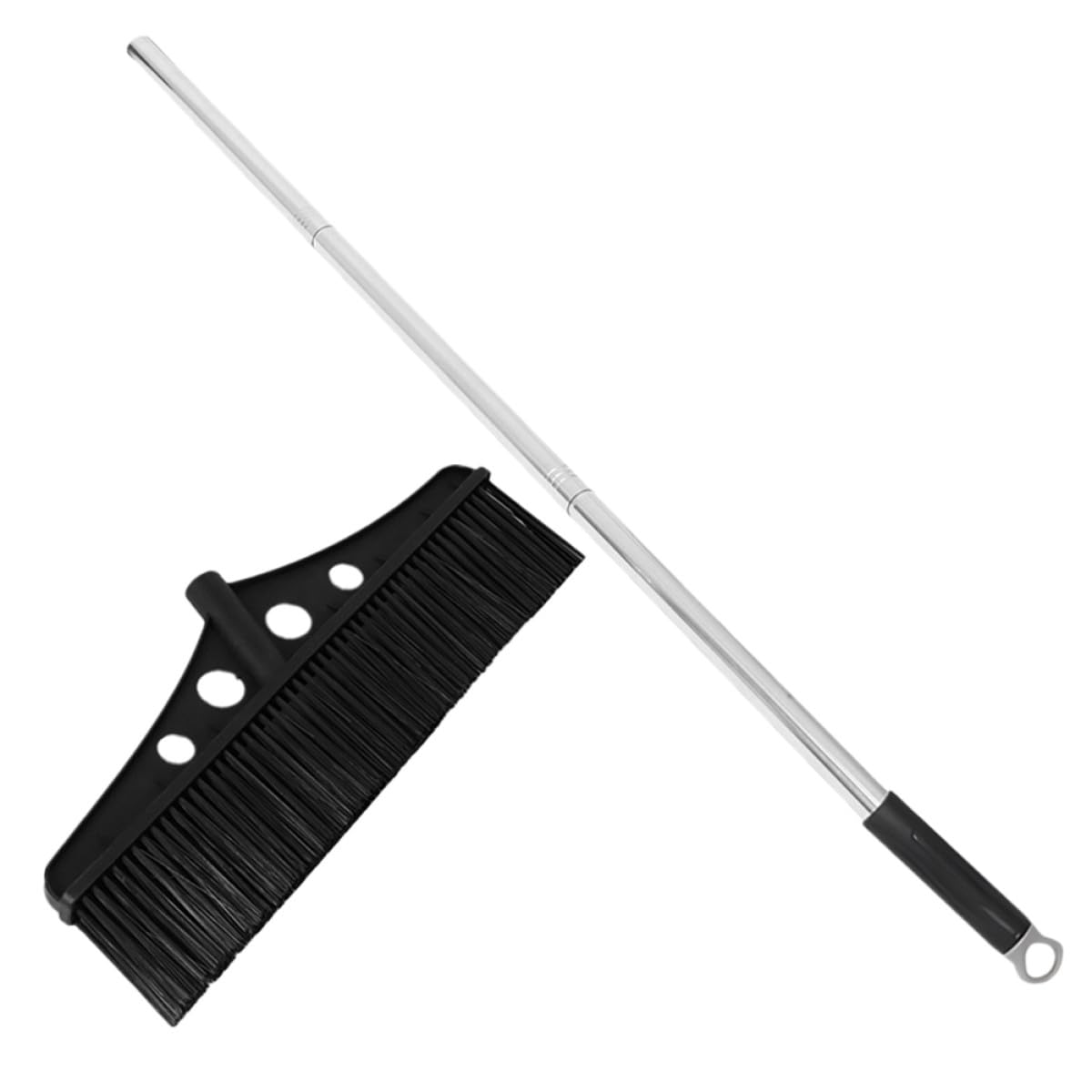 Scopa in Nailon Spazzola Larga Nera con Manico Ergonomico in Acciaio Inossidabile per Esterni per Pulizia Giardino, Patio e Pavimenti Ruvidi