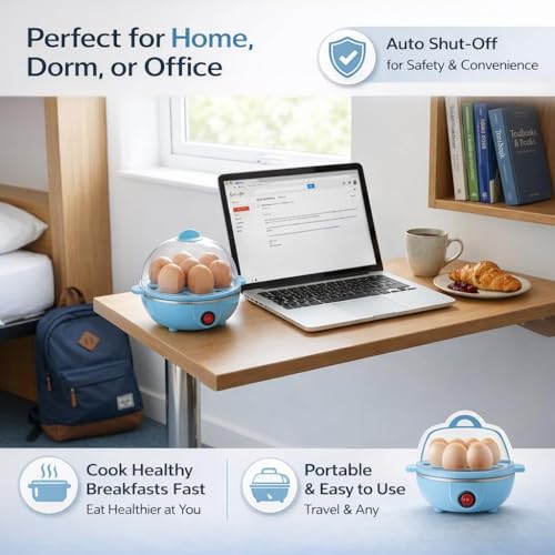 Image of Electric Egg Boiler 7 Egg Capacity One Touch Operation Automatic Shut Off Stainless Steel Plate Egg Cooker Steamer Poacher Appliance