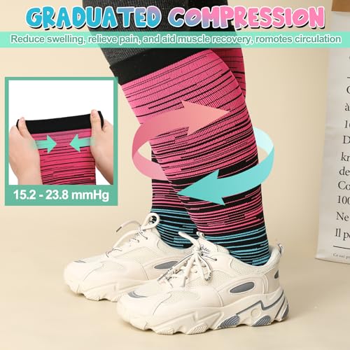 Jspupifip 6 Pairs Plus Size Compression Socks for Women Wide Calf Extra Large Knee High Support for Travel Yoga Running Circulation4