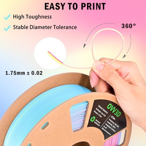Image of OVV3D PLA Filament 1.75mm, Matte PLA Tri-Color Rainbow PLA Filament 3D Printer Filament, Macaron 3D Printing Filament Pink Yellow Blue
