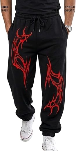 SHAARAV Blak-rd Web Crawl Men Baggy Printed Jogger, Black with Red Spider Graphic Print, Cotton Blend, Streetwear Style, E
