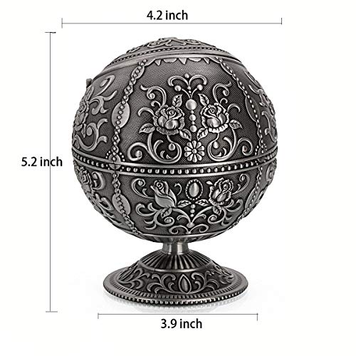 Jkr Vintage Windproof Ashtray With Lid Tabletop Portable Cigarette Ashtray For Outdoor Indoor Metal Push Down Ashtray Smoking Ash Tray Hand Stamped Pattern Gift For Men Women (Rose Tin) #TOP1