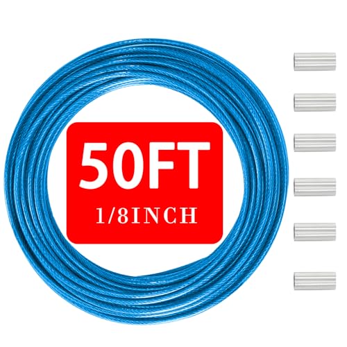 �X�e�����X�X�`�[���P�[�u��&���C���[���[�v 1/8�C���` (3.3mm) - PVC�R�[�e�B���O���C���[���[�v�L�b�g 50�t�B�[�g�X�`�[���P�[�u�� �f�b�L���[���A�X�g�����O���C�g�P�[�u���A���������[�v�A�K�[�f���X�`�[���P�[�u���L�b�g(�u���[�A50�t�B�[�g)