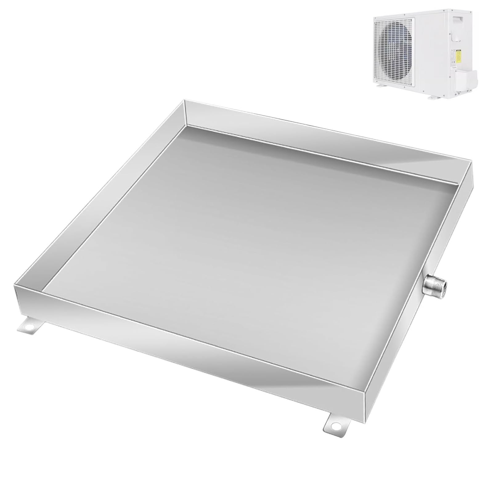 Miska odpływowa ze stali nierdzewnej 50 x 50 cm do pralki i mini dzielonego klimatyzatora, 50 x 50 cm taca ociekowa z otworem odpływowym – idealna do systemów pomp ciepła, trwała i odporna na rdzę