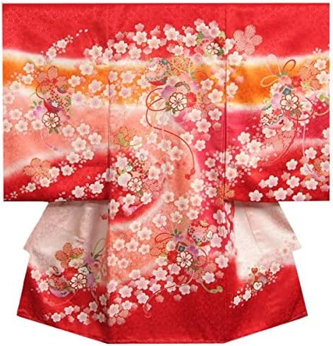 Amazon Co Jp お宮参り 着物 女の子 赤ちゃん 正絹初着 赤ピンクグラデーション染め分け 鈴 桜尽くし 金彩 金駒刺繍 桜地紋 日本製 服 ファッション小物