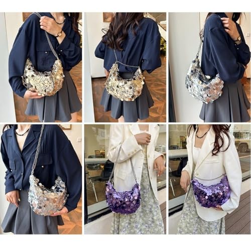 Crossbody Bag Sequin Chain Cute Large Capacity Single Shoulder for Women Purple3