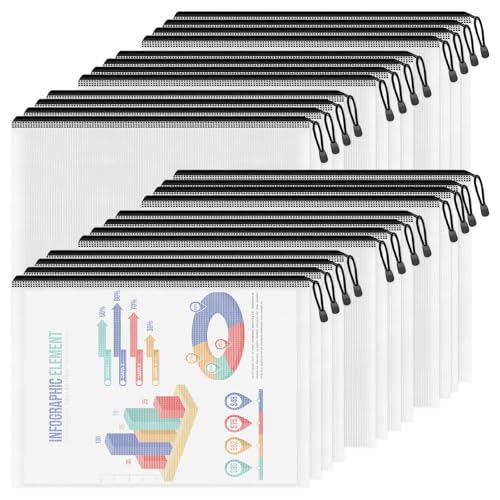 Image of Smarpau Mesh Zipper Pouch Bags 24 Pack, Letter Size Document Organizer Bags