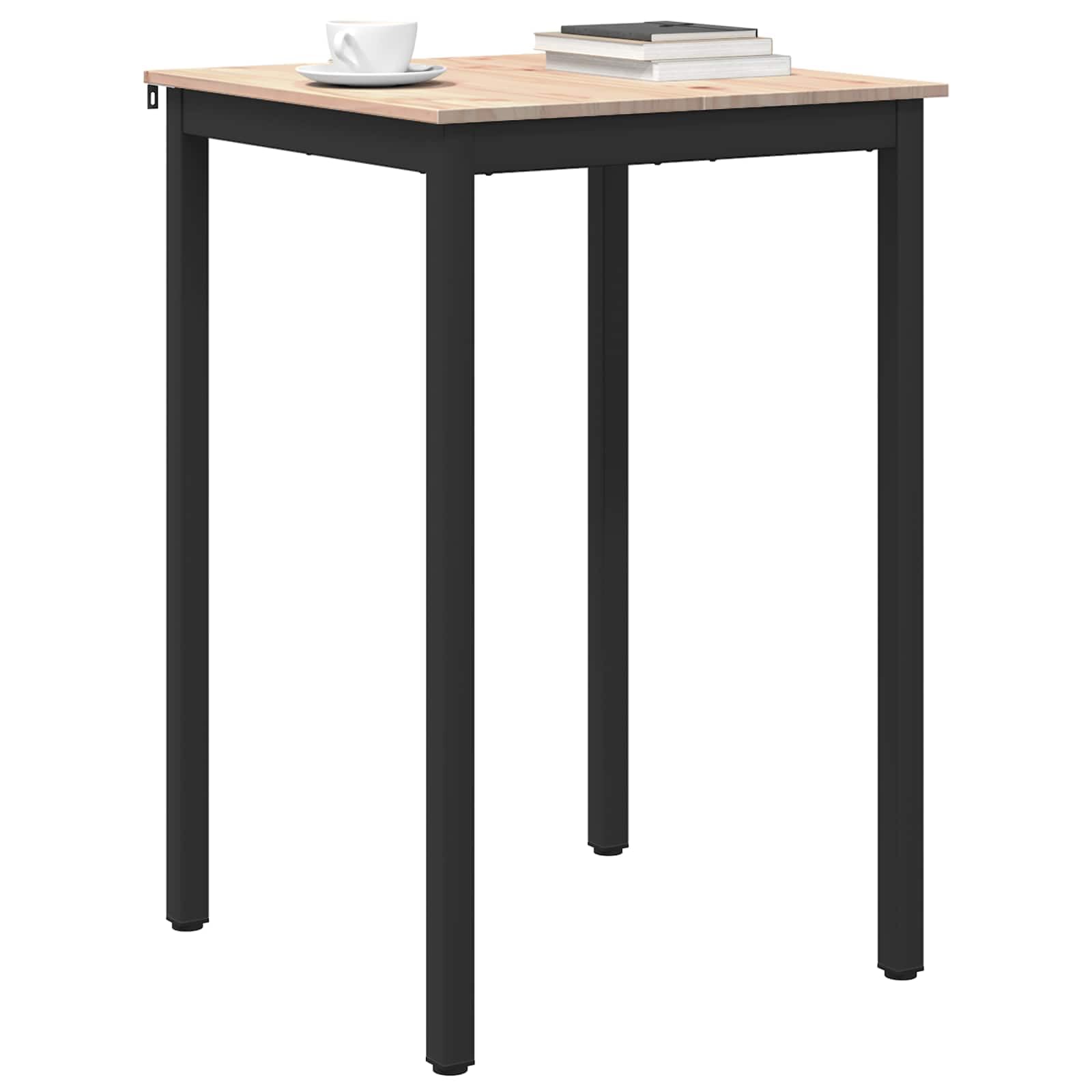 Mesa de bar natural 70 x 70 x 105 cm de madera maciza de pino, patas de metal con barra en forma de H, para cocina y comedor, 80 kg, moderna, ahorra espacio, estilo industrial
