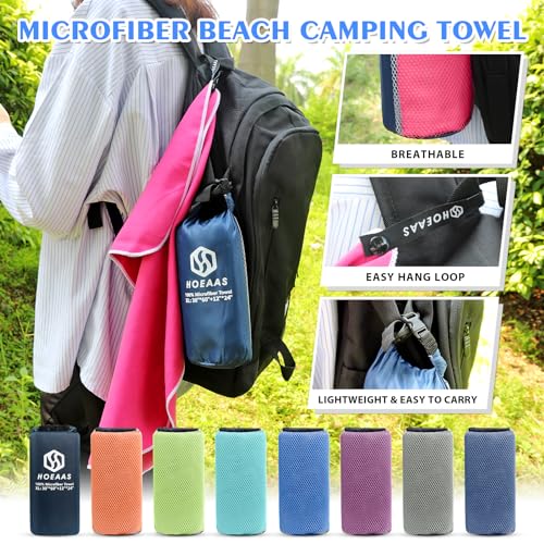 HOEAAS 2 Pack Microfiber Camping Towels, Quick Dry Towel, Super Absorbent Ultra Compact Travel Towel Soft Lightweight Sports Towel for Sweat Fast Drying Towels for Pool,Gym,Hiking,Backpacking,Fitness - Image 7