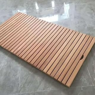 44in 40in 36in 32in 28in 24in 20in Large Customizable Teak Shower Floor Mat, Square Bath Mats for Non Slip with Drain Hole, Yard Patio/Spa/Sauna/Rv Hot Tub Footrest(24x40in(61x102cm)
