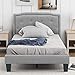 Betos Letto singolo 90 x 200 cm, struttura letto con rete a doghe di legno, letto imbottito con bottoni decorativi, per camera da letto, adulti e ragazzi, rivestimento grigio chiaro