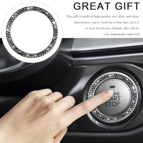 Image of Car Bling Crystal Rhinestone Engine Start Ring Decals, Sparkling Diamond Car Push Start Button Ignition Ring Sticker, Auto Key Ignition Knob Ring Decoration for Women Girls (Bright Black)