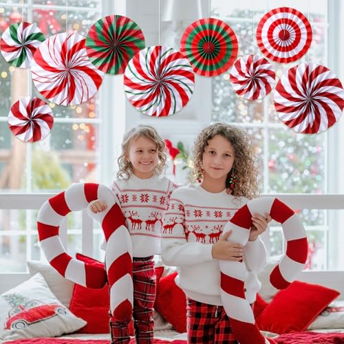 Image of Outus 27 Pcs Christmas Hanging Decorations Candy Paper Fans Peppermint