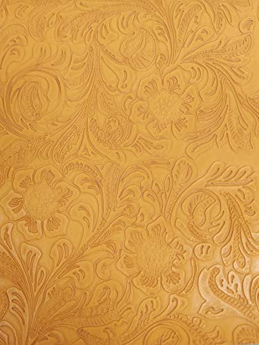 DuroLast™ Vintage Western Floral Pu Leather Fabric by The Yard DIY Upholstery Accessories Fashion (Mustard)