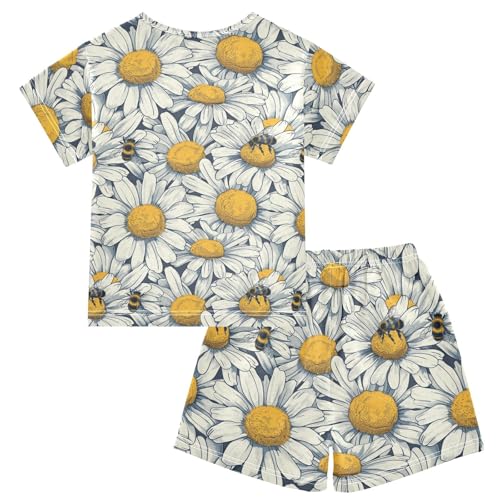 ALAZA Daisy Flowers Bee Pajama Set Short Sleeve Sleepwear Soft Lounge Nightwear2