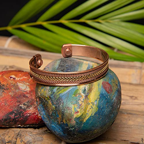 Image of Wonder Care Copper Bracelet for Men & Women | Solid and High Gauge Pure Copper Bracelet | Copper Jewelry Cuff kada Adjustable | Best Rakhi Gift for Brother | Copper Band with Velvet Case and Gift Box