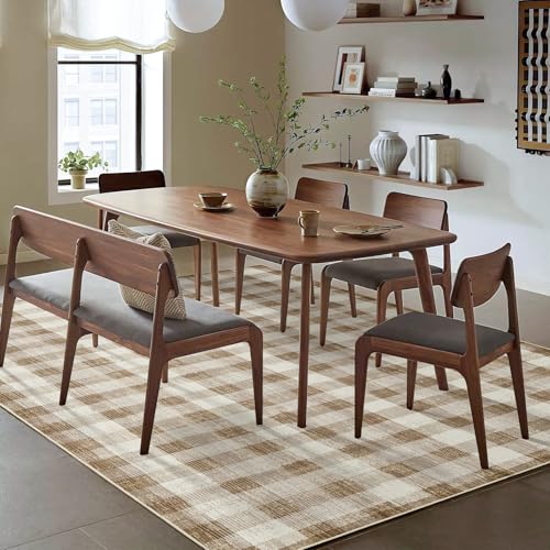 Image of Checkered Area Rug, 5x7, Brown