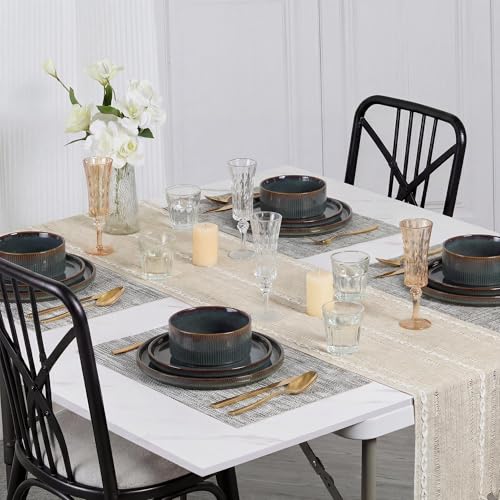 Image of E-far Stoneware Dinnerware Sets for 2, 6-Piece Plates and Bowls Sets, Chip & Scratch Resistant Ribbed Dish Set for Home Restaurant, Microwave & Dishwasher Safe, Blackish Green