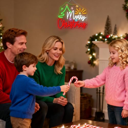 Image of Merry Christmas Tree Neon Sign Dimmable With Christmas Tree and Sun Star Neon Signs Vibrant LED Neon Glowing Sign for Wall Decor Window Man Cave Bedroom Wedding Bar Party Gift New Year