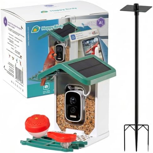 Happy Birdy Smart Bird Feeder with Camera & Heavy-Duty Pole Bundl...