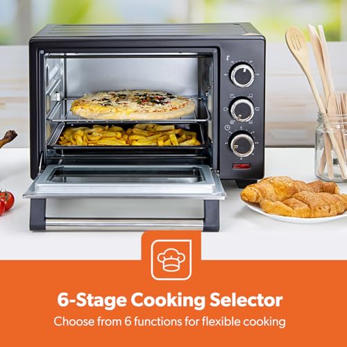Geepas 25L Mini Oven & Grill | Electric Oven With Rotisserie Baking Roasting & Grilling | 1600W Temp Control Double Glass Door 60Min Timer Auto Shut Off Bell Compact For Dorm Caravan Kitchen - 7