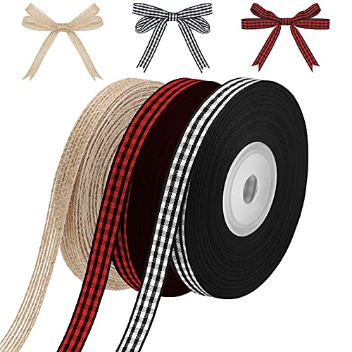 Christmas Ribbons Black Red Buffalo Plaid Fabric Ribbon Black and