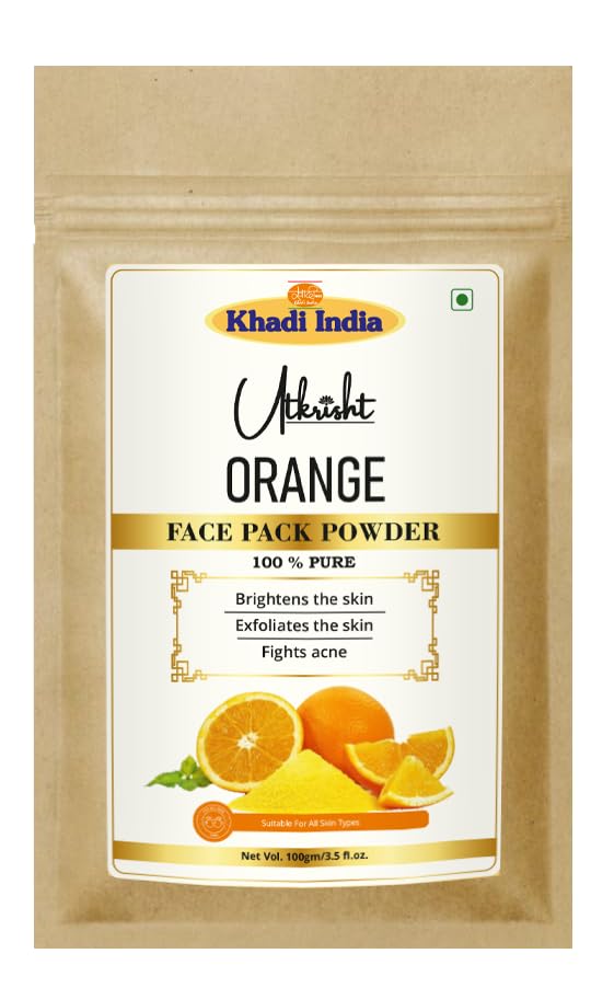 Image of Khadi Orange Face Pack Powder 100g | For Dead Skin Cells, Acne & Breakouts | Rich in Vitamin C | Skin Brightening | Pure, Natural & Ayurvedic | Removes Impurities | Face Pack for Men & Women
