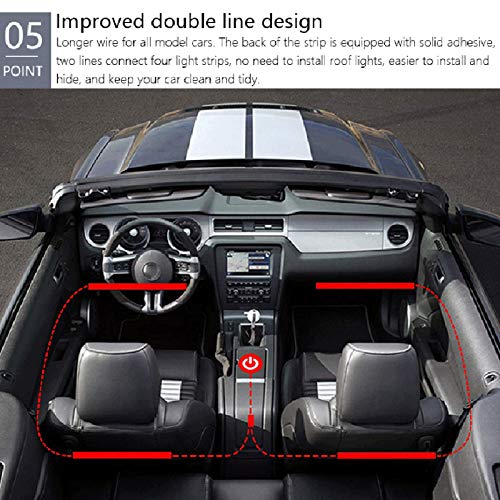 Zwbfu Luzes de tira de LED para carro, 4pcs 48 luzes LED multicoloridas interiores, acendedor de cig